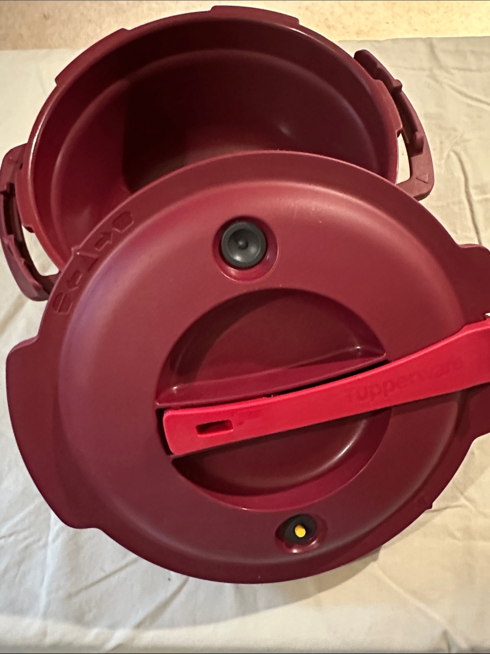 Tupperware Burgundy Microwave Pressure Cooker with Lid and Handle